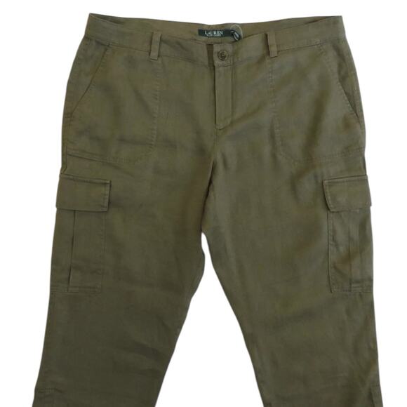 Ralph Lauren Pants Women Size 4 Drawstring Cuffs Linen Cargo Capri Polo - Picture 3 of 11